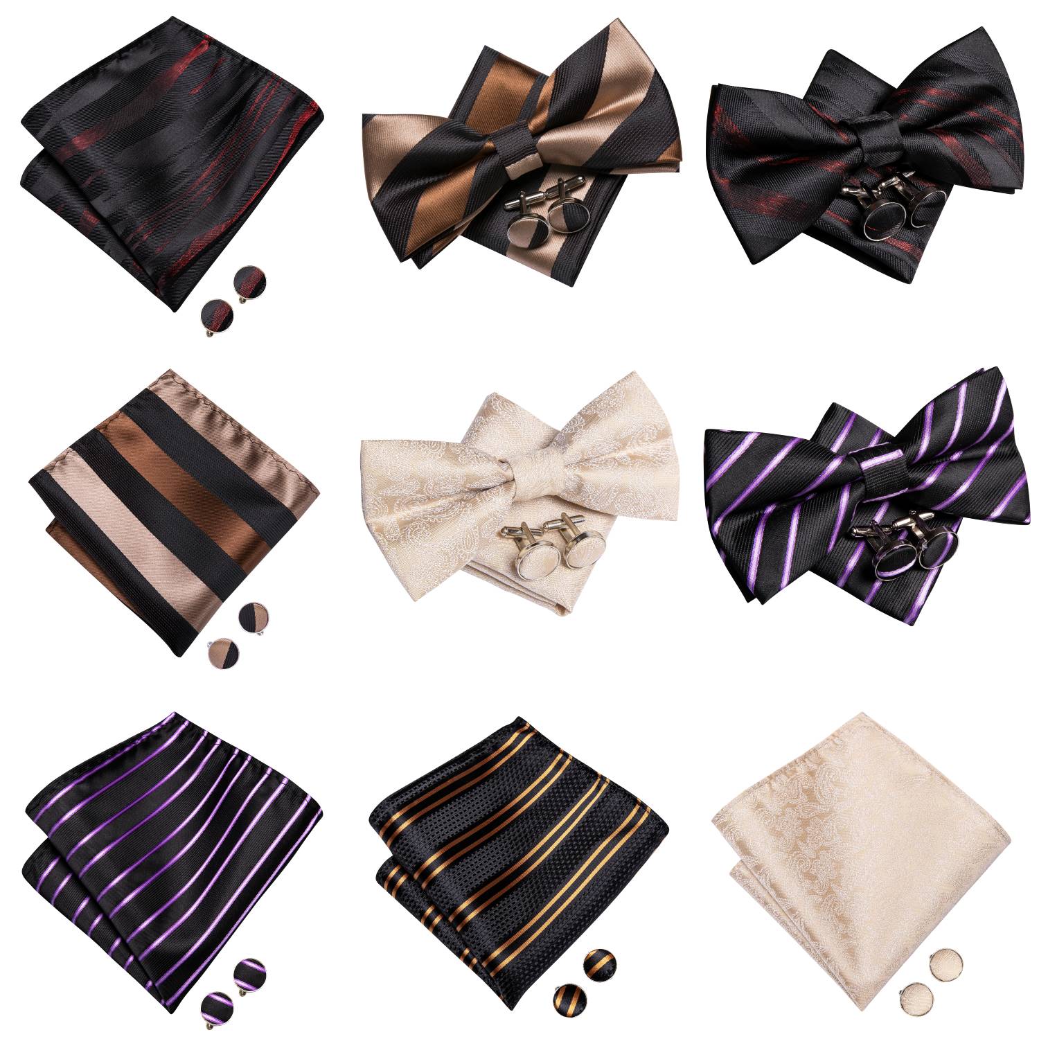 Bow Tie Pre Tied - Mens Bow Tie Hanky Cufflinks Pre-tied