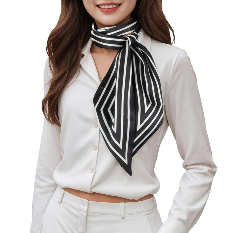 Silk Tie Striped - Fashion Stripes Hair Ribbon Scarf Women