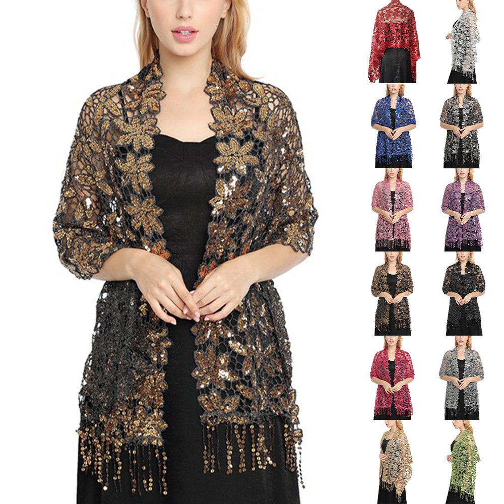 Stole Wedding Shawl - Bridal Wedding Hollow Sequin Lace Shawl