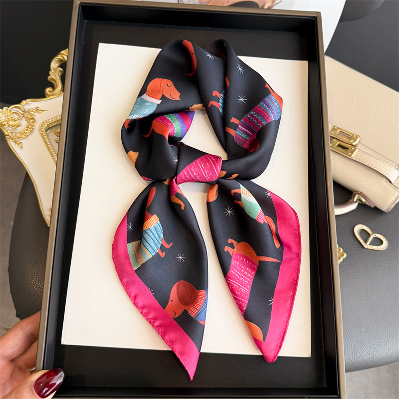Scarf Silk Square - Fashion Wiener Dog Print Bandana Scarf