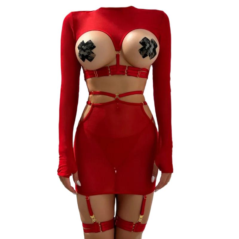 Silk Tie Striped - Bikini Fashion Sexy Lingerie 5-Piece Set