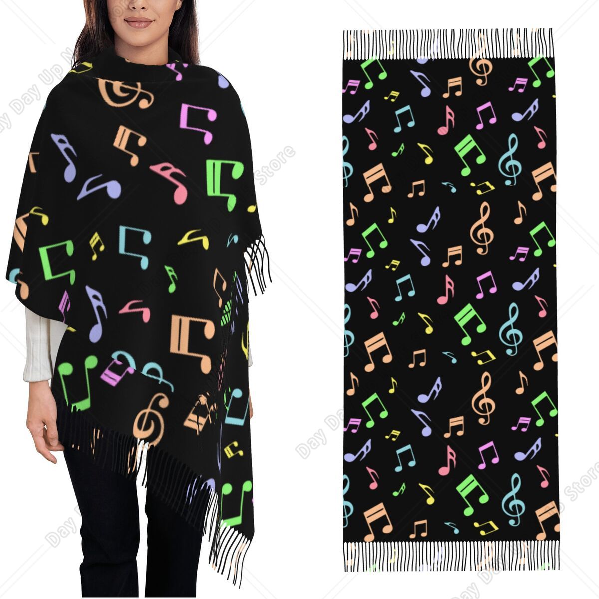 Cute And Colorful Music Notes  - Pashmina Wrap Large ulasan dan harga