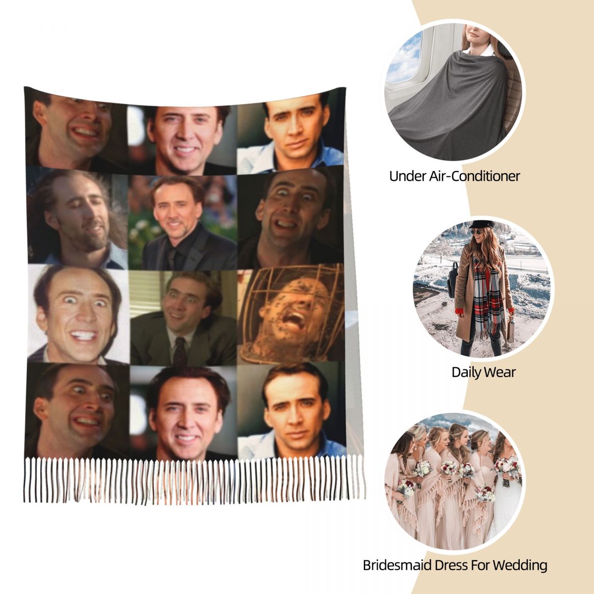 Nicolas Cage Funny Face Meme S - Pashmina Wrap Large ulasan dan harga