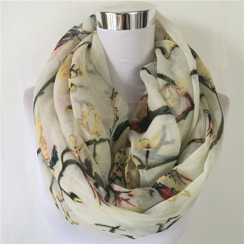 New Magpie Bird print Viscose  - Infinity Scarf Knit ulasan dan harga