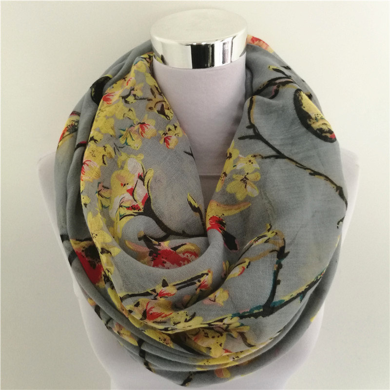 New Magpie Bird print Viscose  - Infinity Scarf Knit ulasan dan harga