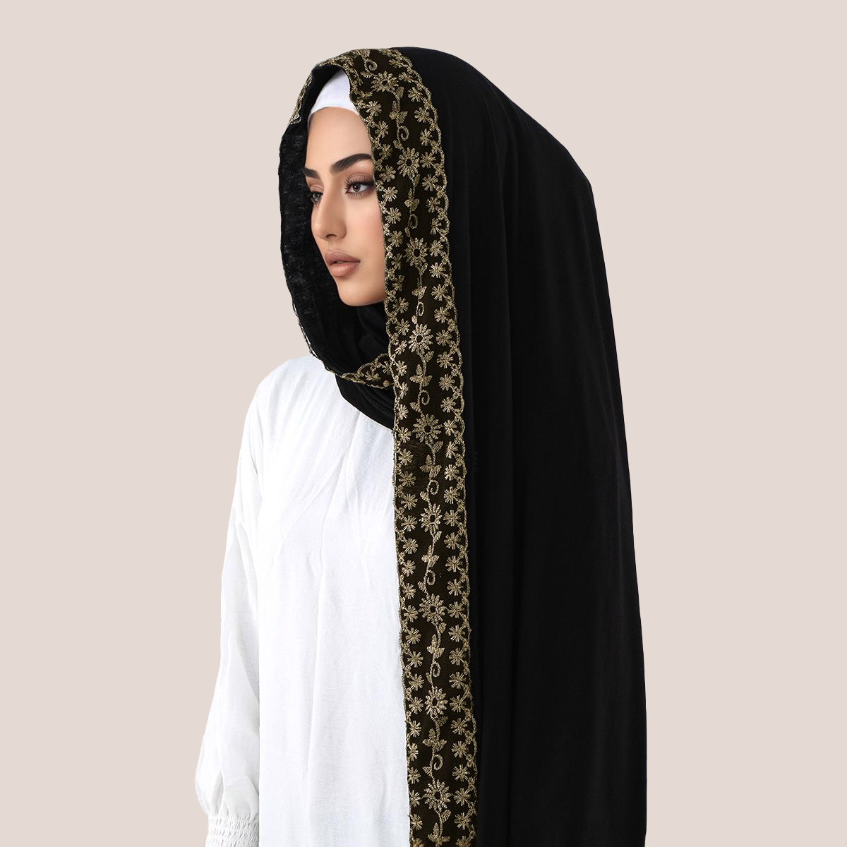 Lace Embroidery Cotton Jersey  - Head Wrap Turban ulasan dan harga