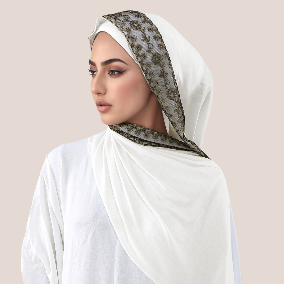 Lace Embroidery Cotton Jersey  - Head Wrap Turban ulasan dan harga