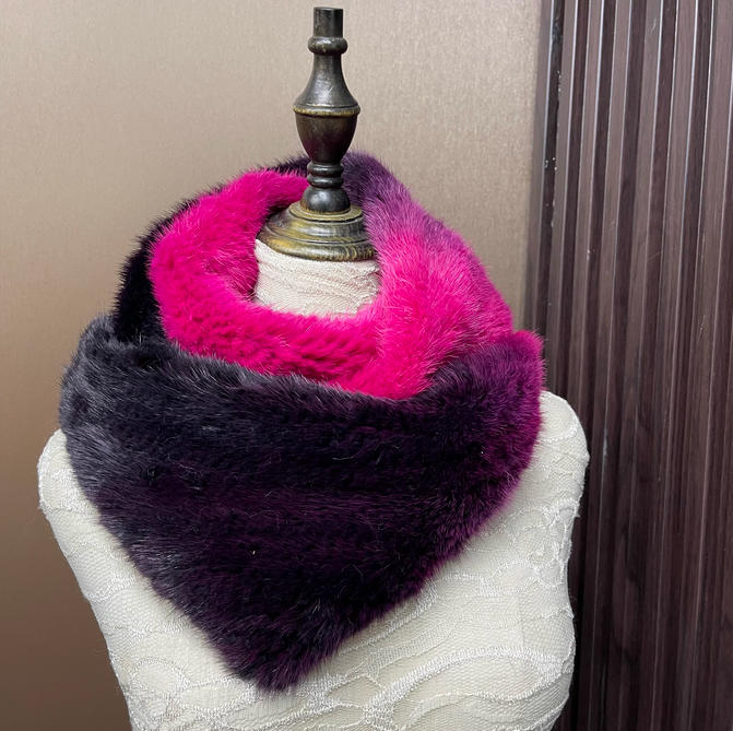 Ombre Color Genuine Mink Fur S - Infinity Scarf Knit ulasan dan harga
