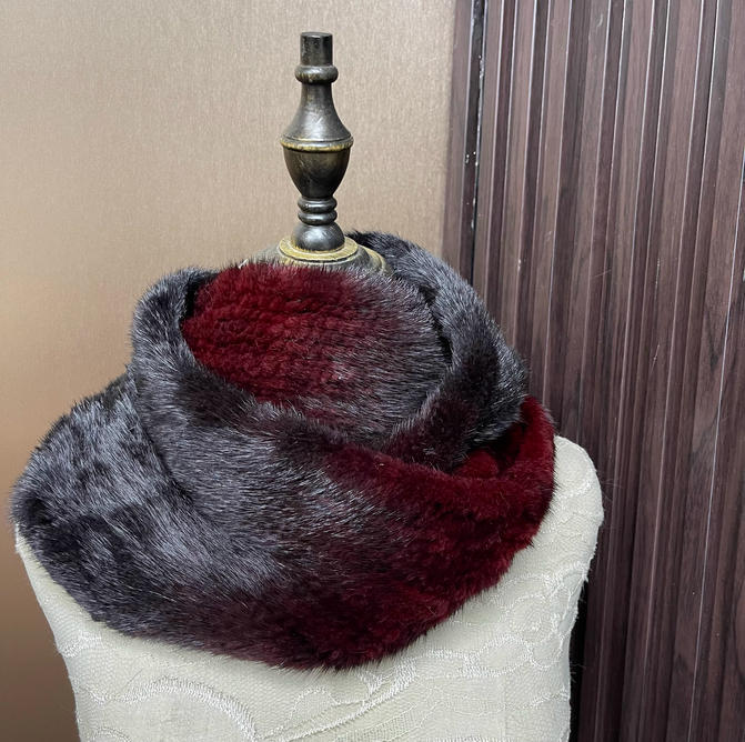 Ombre Color Genuine Mink Fur S - Infinity Scarf Knit ulasan dan harga