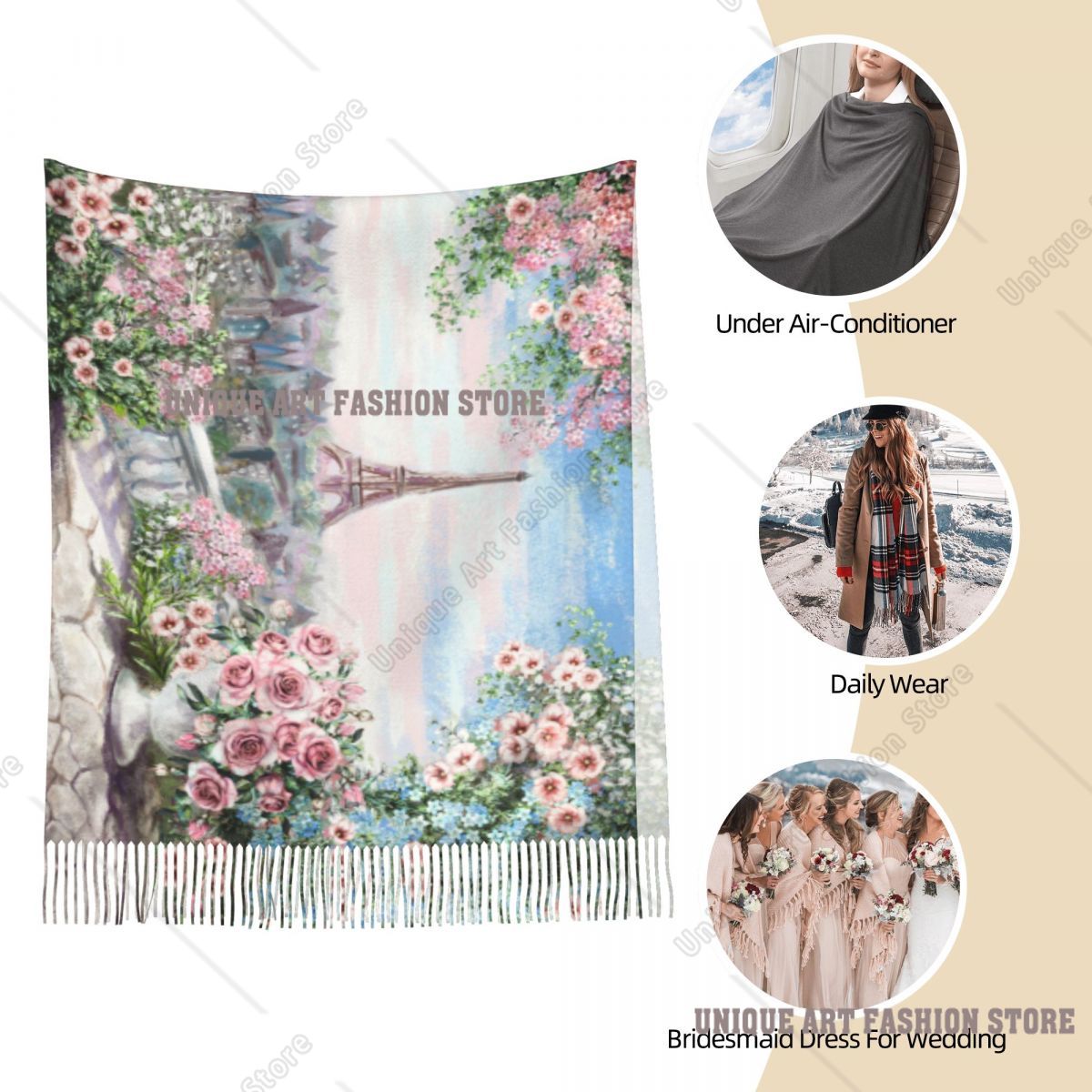Oil Painting France Paris Eiff - Pashmina Wrap Large ulasan dan harga