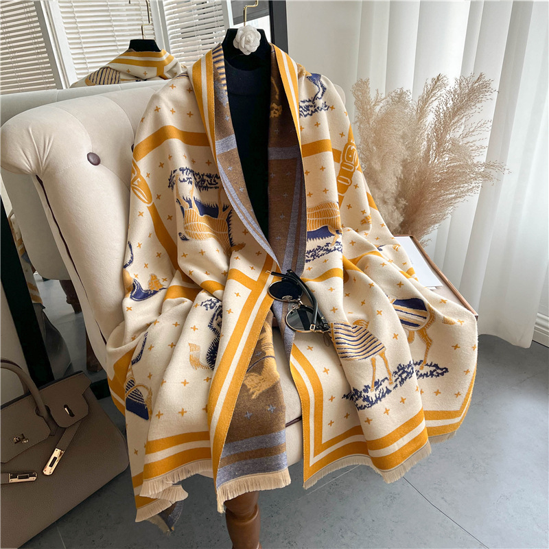 Luxury Horse Print Thick Cashm - Woven Scarf Blanket ulasan dan harga