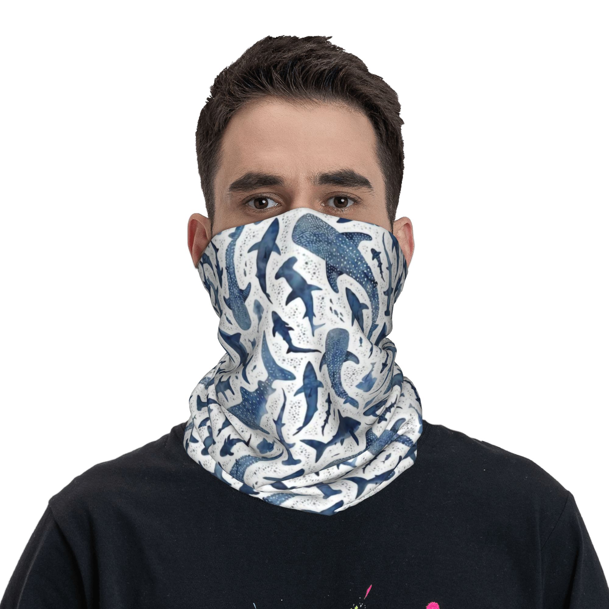 Custom Blue Watercolour Shark  - Neck Warmer Tube ulasan dan harga