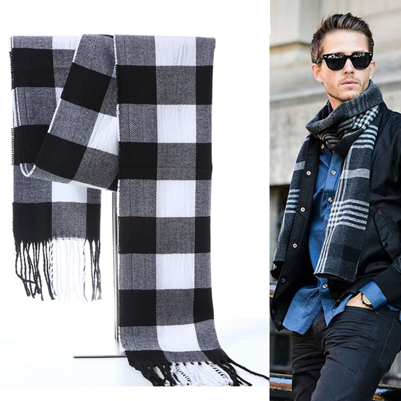 Winter Men Scarf Plaid Stripe  - Muffler Men Wool ulasan dan harga