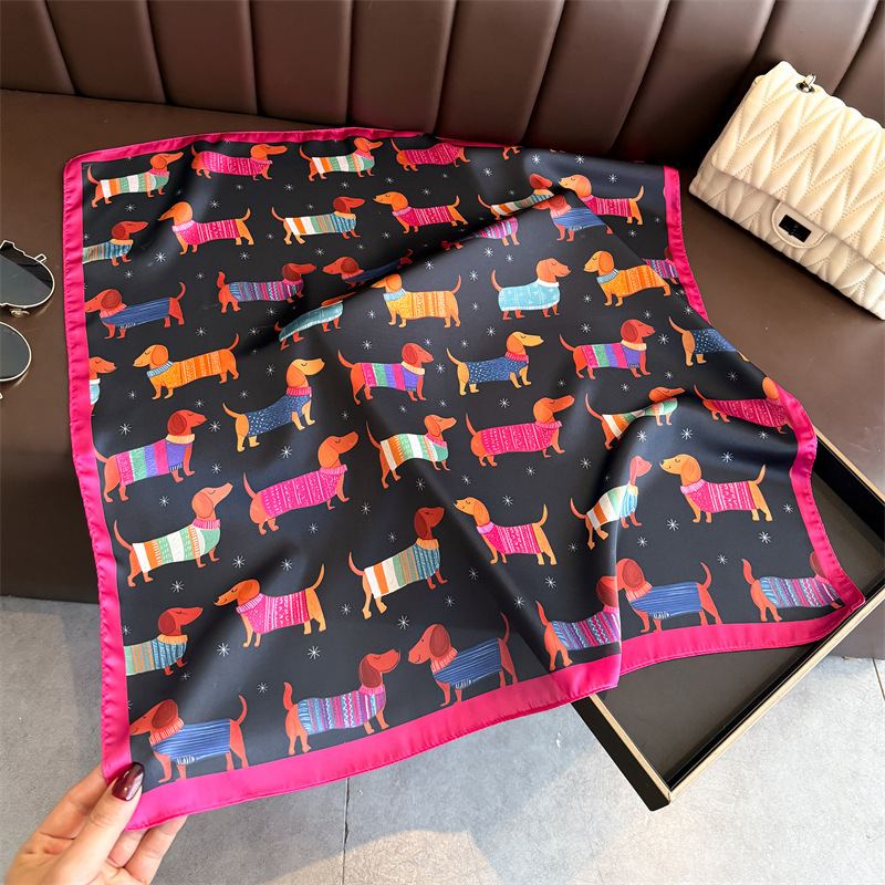 Fashion Wiener Dog Print Banda - Scarf Silk Square ulasan dan harga