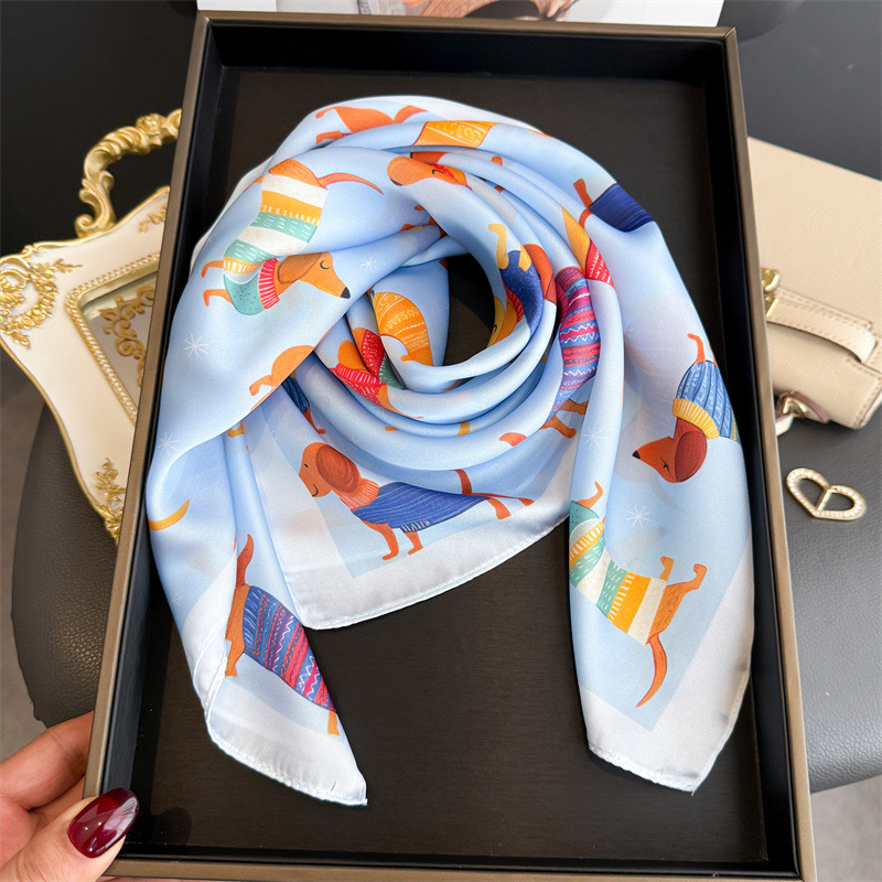 Fashion Wiener Dog Print Banda - Scarf Silk Square ulasan dan harga