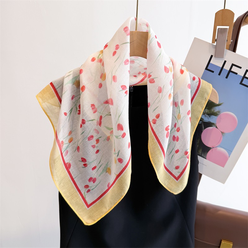 50cm Cotton Linen Square Scarf - Bandana Cotton ulasan dan harga