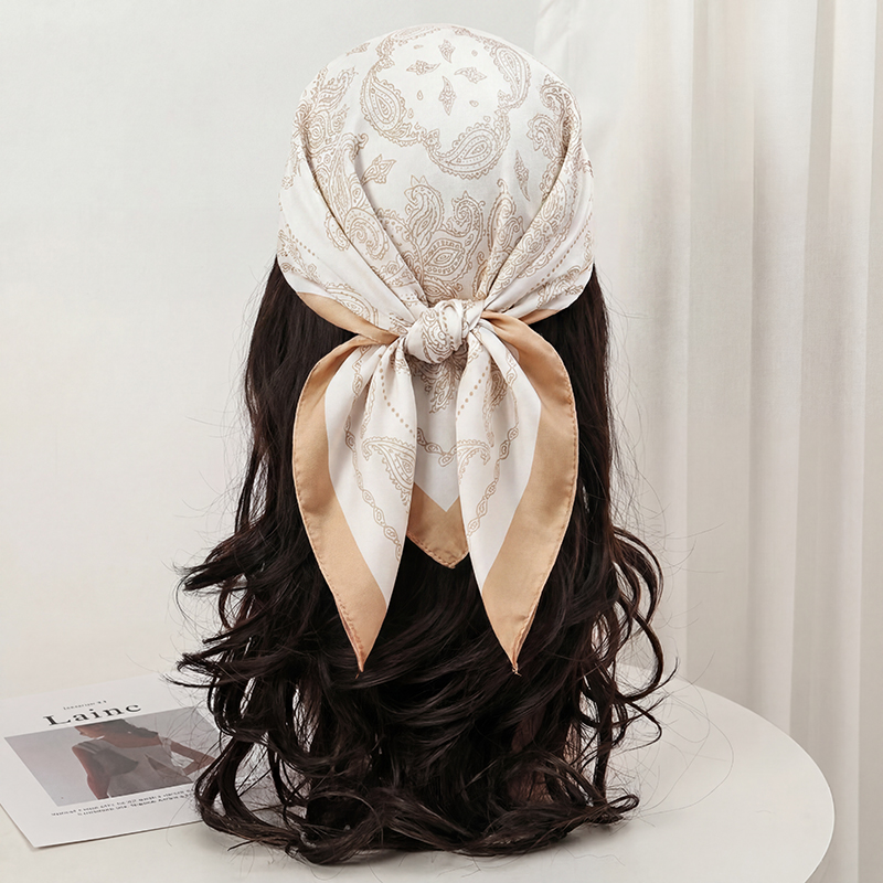 Vintage Beige Paisley Print Sq - Ascot Neck Scarf ulasan dan harga