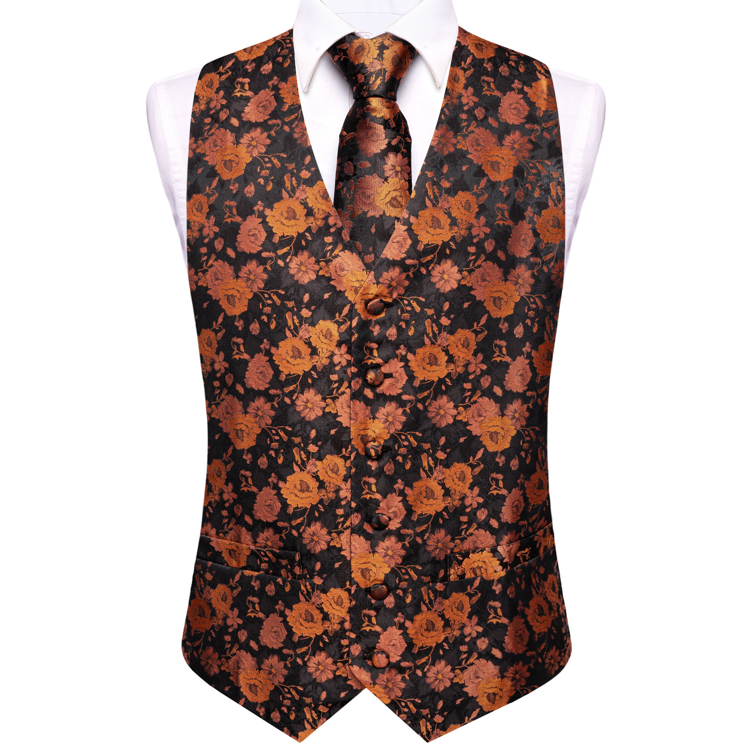 Black Brown Floral Mens Waistc - Pocket Square Set ulasan dan harga