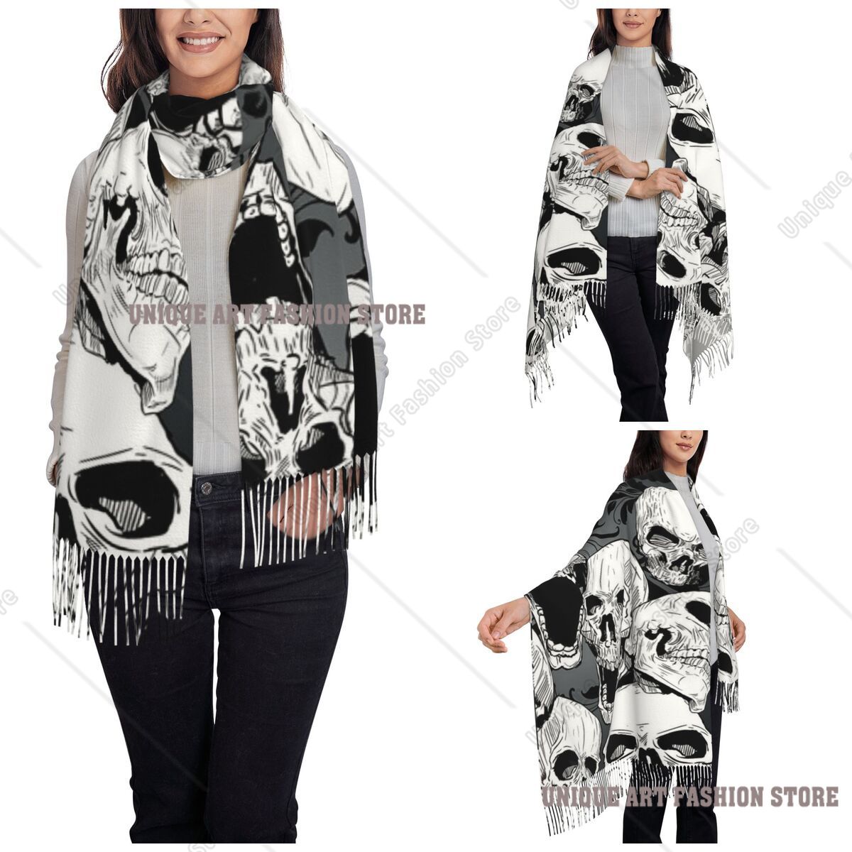 Womens Tassel Scarf Death Skul - Pashmina Wrap Large ulasan dan harga