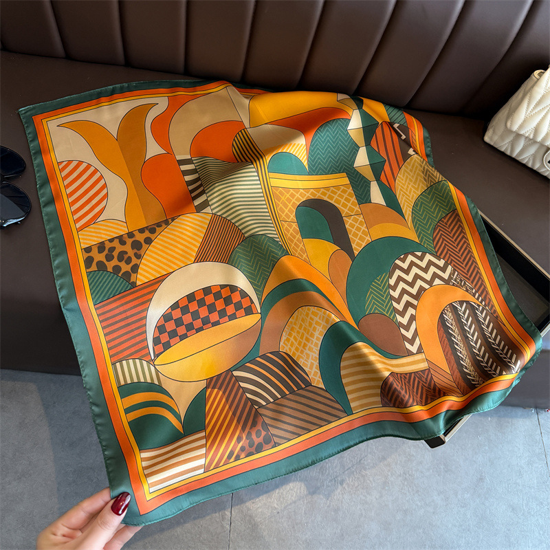 2026 New Geometry Print Silk S - Ascot Neck Scarf ulasan dan harga