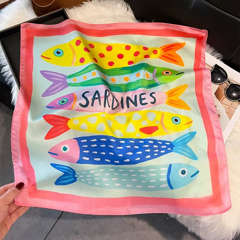 Fashion Fish Pattern Square Si - Scarf Silk Square ulasan dan harga