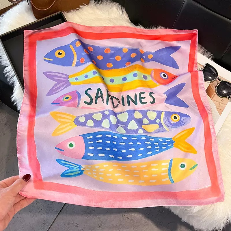 Fashion Fish Pattern Square Si - Scarf Silk Square ulasan dan harga