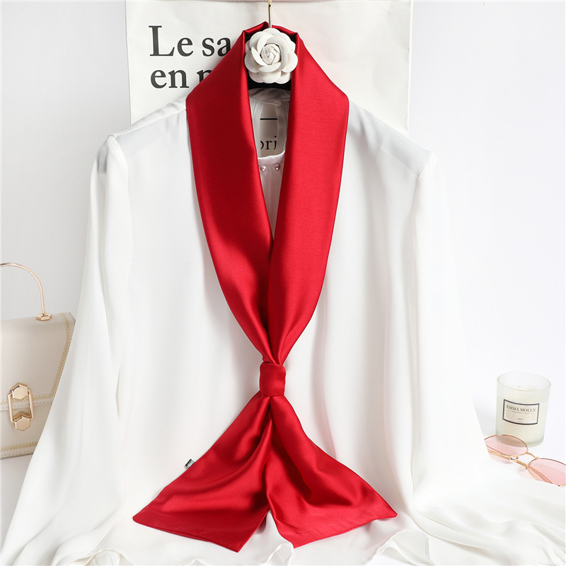 Red Solid Color Long Silk Scar - Ascot Neck Scarf ulasan dan harga
