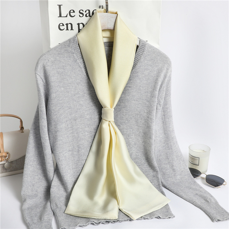 Red Solid Color Long Silk Scar - Ascot Neck Scarf ulasan dan harga