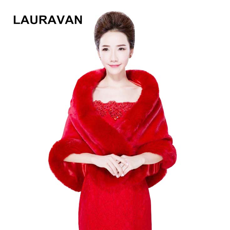 Red Bridal Wraps Winter Faux F - Stole Wedding Shawl ulasan dan harga