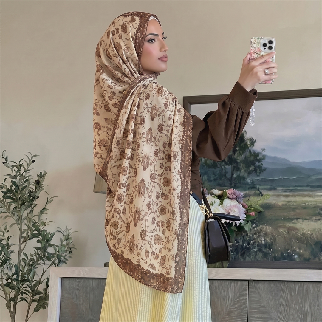 Vintage Floral Print Hijab Sof - Head Wrap Turban ulasan dan harga