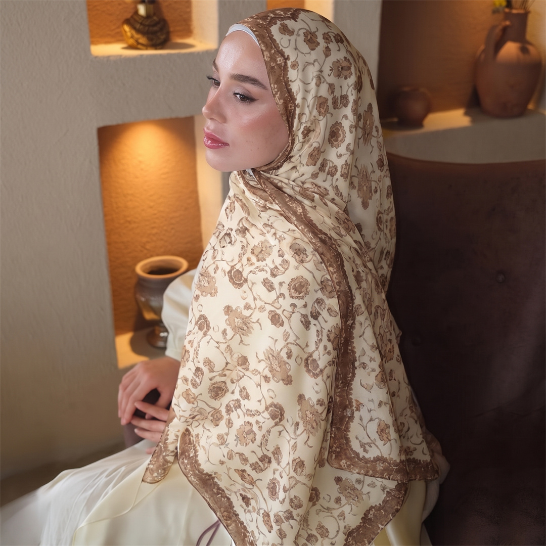 Vintage Floral Print Hijab Sof - Head Wrap Turban ulasan dan harga