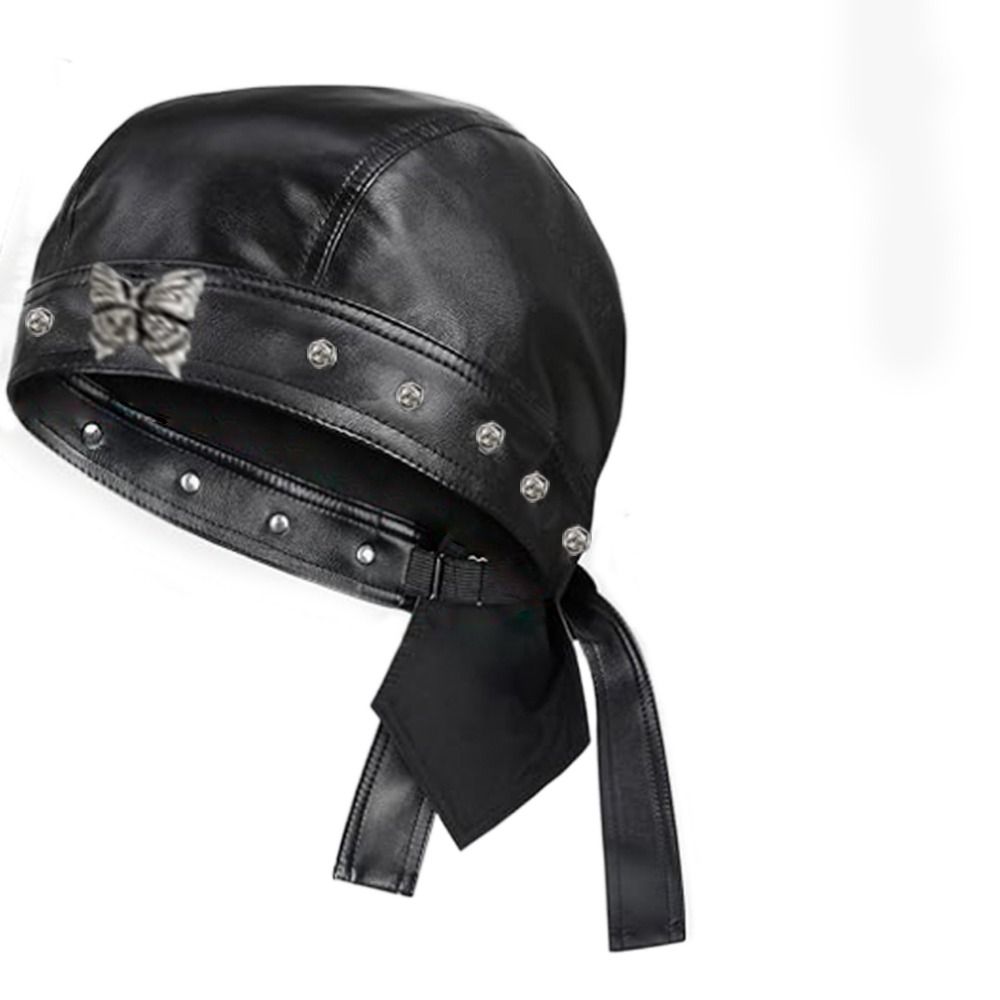 New PU Leather Black Biker Cap - Bandana Doo Rag ulasan dan harga