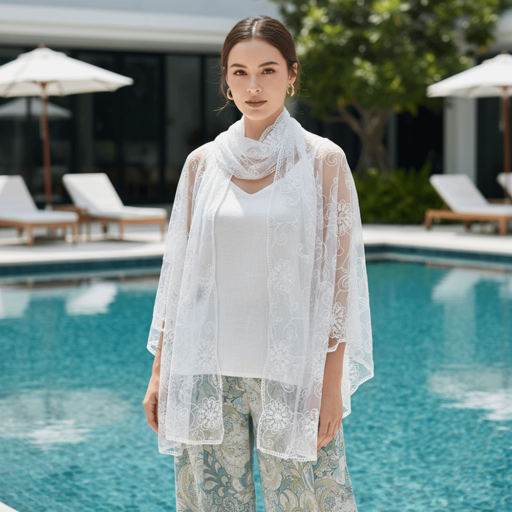 Lace Scarf Embroidered Floral  - Stole Wedding Shawl ulasan dan harga