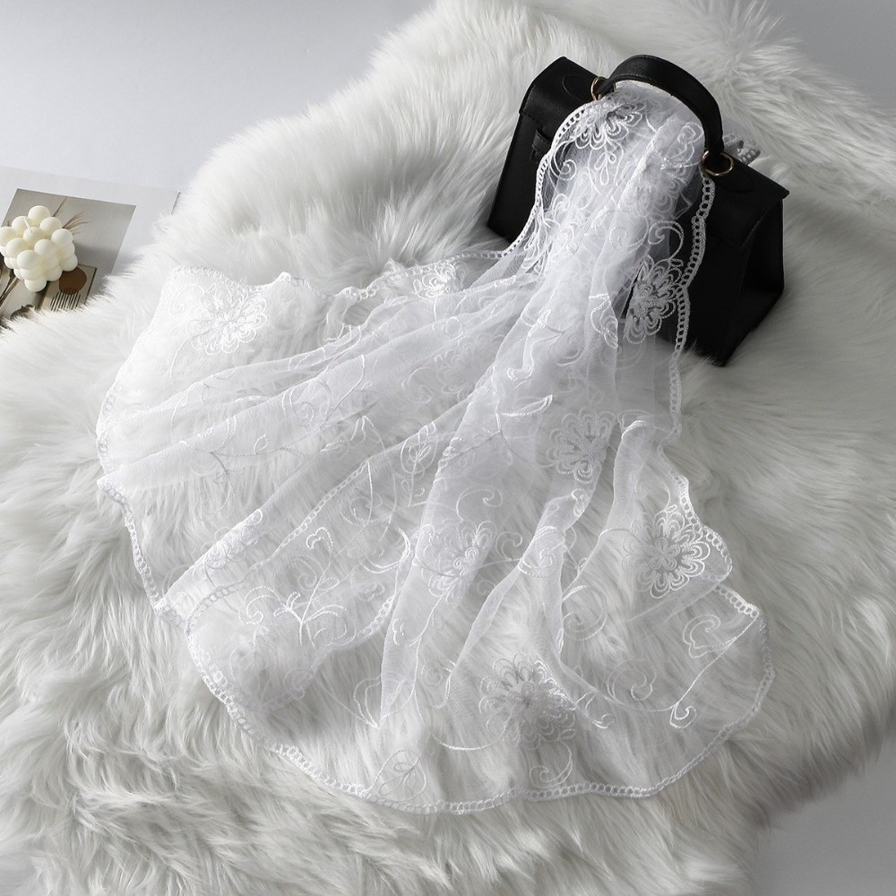 Lace Scarf Embroidered Floral  - Stole Wedding Shawl ulasan dan harga