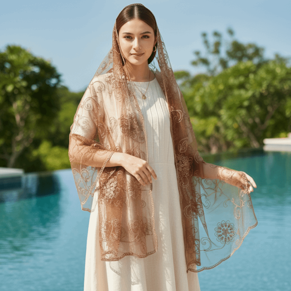 Lace Scarf Embroidered Floral  - Stole Wedding Shawl ulasan dan harga